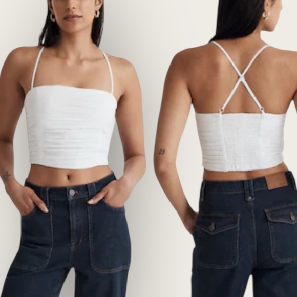 Madewell Tops - NWT Madewell Poplin Crop Tube Top Women's 4 White Pleated Smocked Strappy